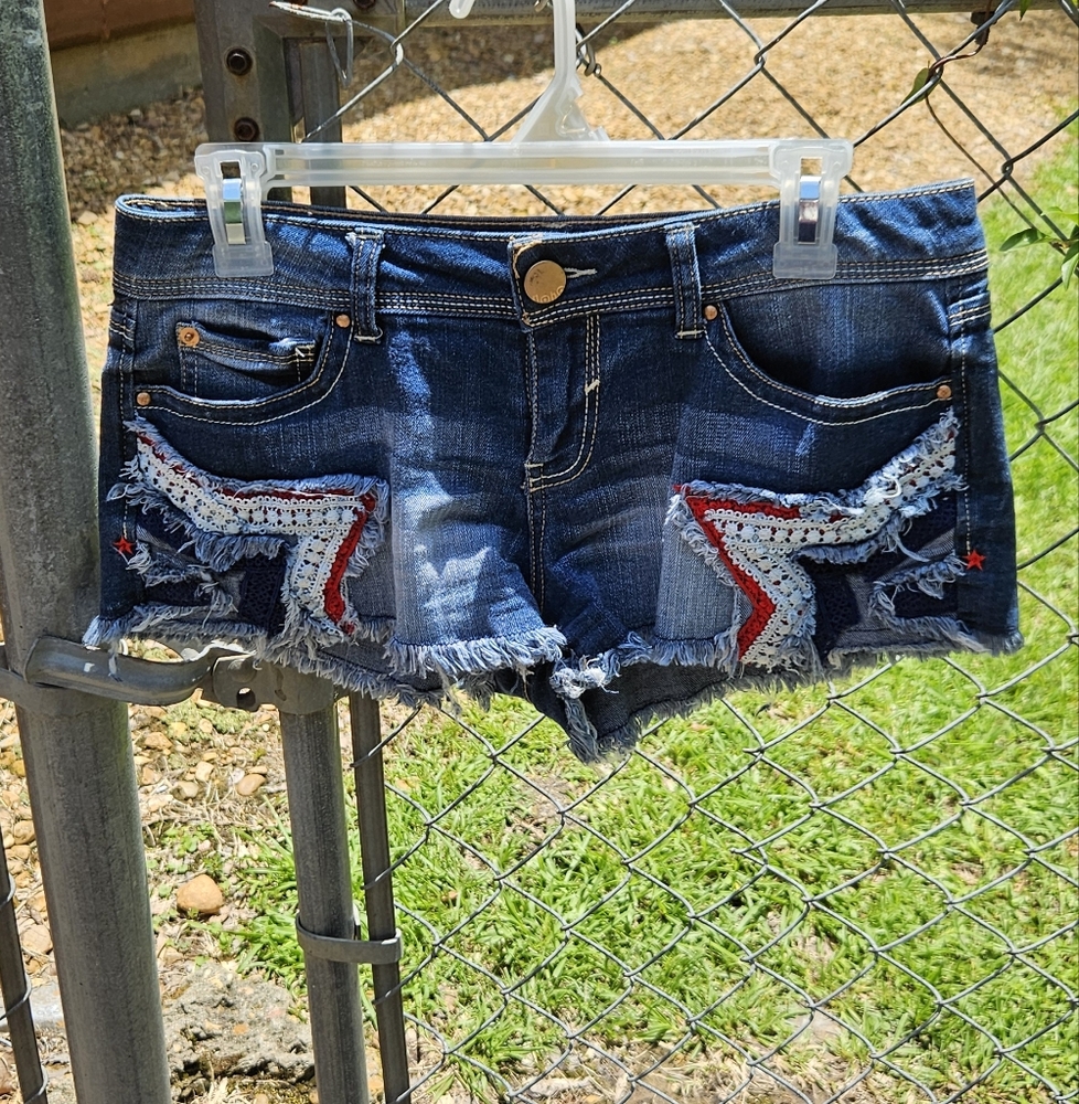 Denim Star Embroidered Shorts